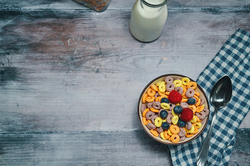 Fruit Loops Cornflakes Served For Breakfast