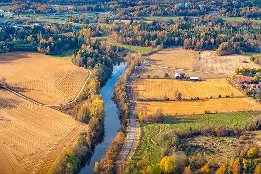 Aerial view of farmland near Helsinki, Finland