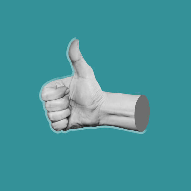 female hand showing the thumb up gesture isolated a teal blue color background. positive hand sign. finger up - finger raised imagens e fotografias de stock