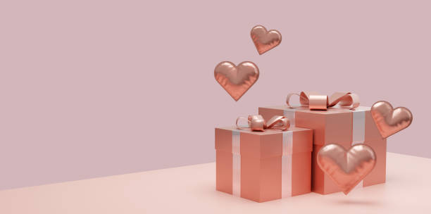 istock Hearts with gift box copy space.Hearts flying elements on pink background 3D Render 1394462913