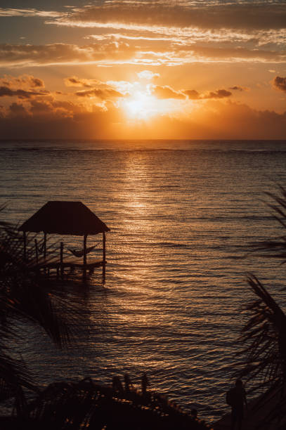 istock Empty hammocks in a palapa over the water at the Caribbean 1394463123