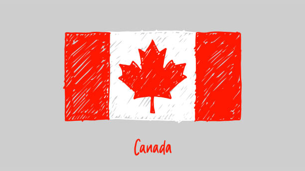 ilustraciones, imágenes clip art, dibujos animados e iconos de stock de marcador de la bandera nacional del país de canadá o lápiz boceto ilustración vector - canadian flag illustrations