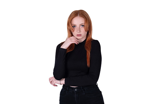 young redhead woman isolated on white background
