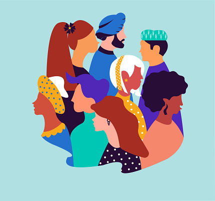 Flat illustration about diverse and inclusive society, showing togetherness