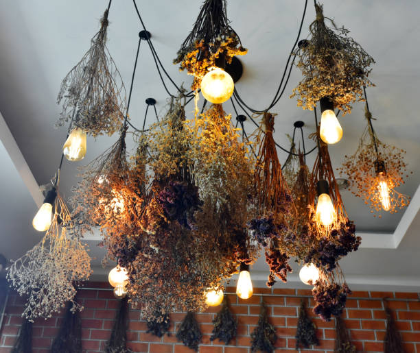 istock Dried flower decorate lamp and ceiling in cafe 1394477705