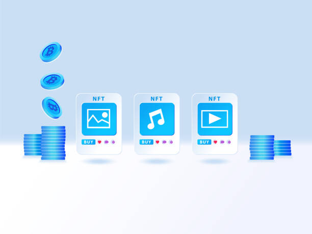 istock NFT Non-Fungible-Token concept. Vector illustration of NFTs for digital artwork such as images, music and video. Bitcoin payment concept to purchase digital art from a decentralised marketplace. 1394478628