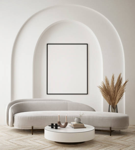 istock mock up poster frame in modern interior background, living room, Scandinavian style, 3D render, 3D illustration 1394479429