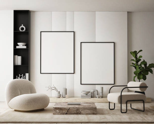 istock mock up poster frame in modern interior background, living room, Scandinavian style, 3D render, 3D illustration 1394479433