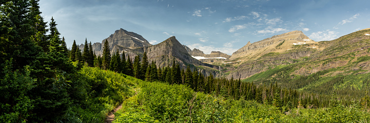 Panorama Looking Back at Grinnell Glacer And Grinnell Lake Area in Glacier National Park