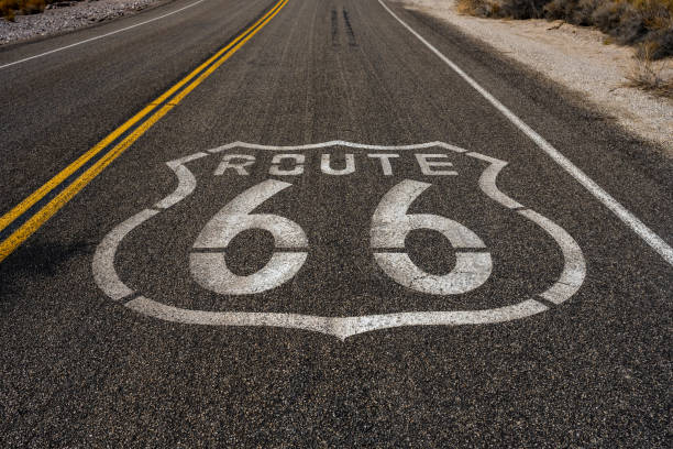 istock Route 66 Sign Painted On The Right Lane 1394481776