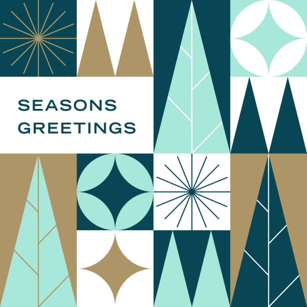 feiertags-geometrisches illustrationsset 2–opt.3 - weihnachtskarte stock-grafiken, -clipart, -cartoons und -symbole