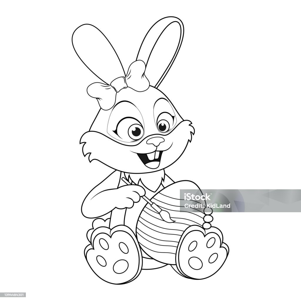 Trang Tô Màu Với Cô Gái Hoạt Hình Không Màu Rabbit Ngồi Và Vẽ Trứng Phục  Sinh Mẫu Sách Tô Màu Easter Bunny Dành Cho Trẻ Em Thực Hành Trang Tính Hoặc