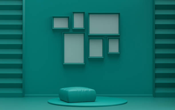 istock Poster frame background room in flat dark green color with 6 frames, poster frame mock-up 1394484862