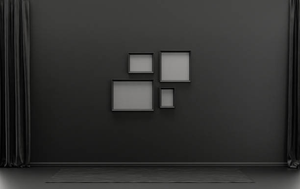 istock Single color monochrome black dark interior room with 4 poster frames 1394484995