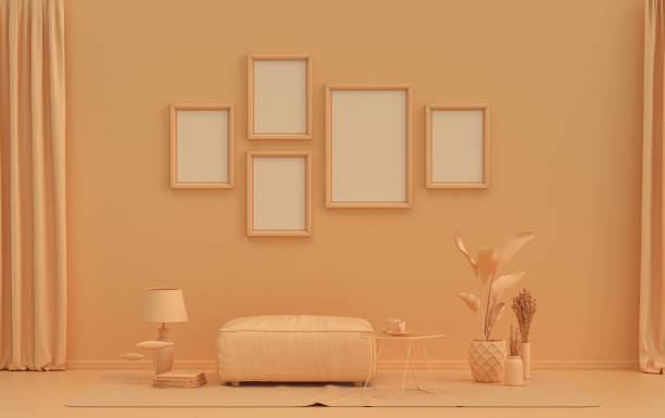 istock Single color monochrome orange color interior room, 5 poster frames 1394485038