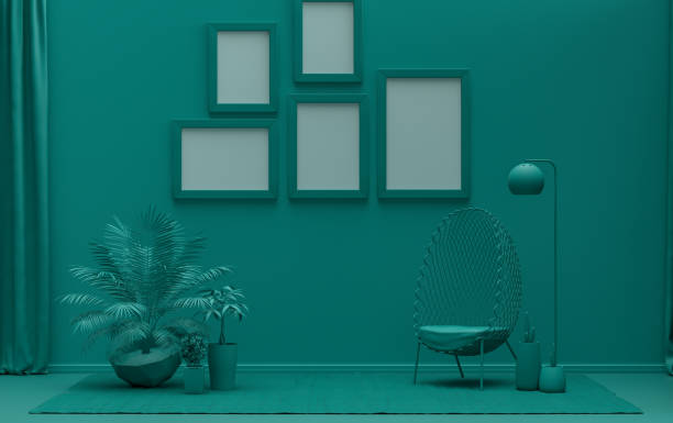 istock Single color monochrome dark green color interior room, 5 poster frames 1394485115