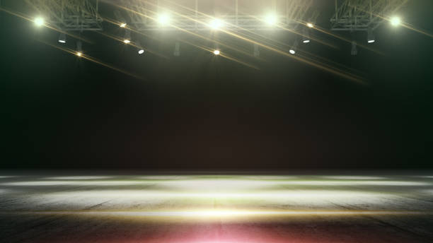 istock Lovely stage yellow spotlights. Beautiful concrete texture for background concept. Background for product demonstration or mockup on dark background. 3d 1394487208