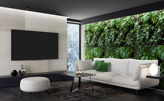 Modern villa interior with vertical garden. Architecture concept for Real estate.