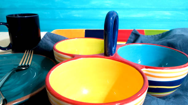 istock Festive colorful dishes with turquoise background. 1394493778