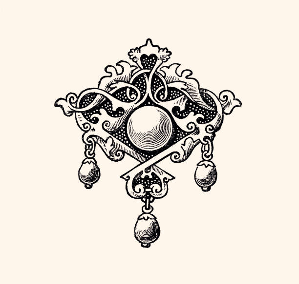 ilustraciones, imágenes clip art, dibujos animados e iconos de stock de joyería : elemento de diseño (xxxl con muchos detalles) - collar de perlas joyas