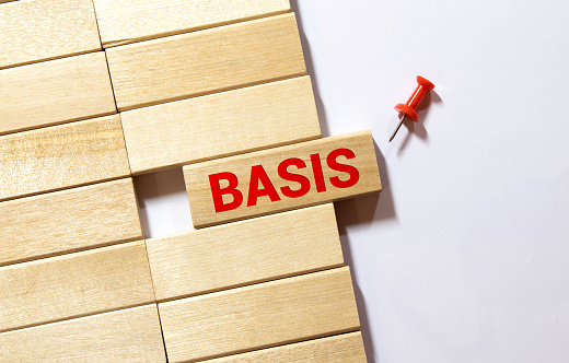 The word BASIS is written on wooden cubes. Business concept