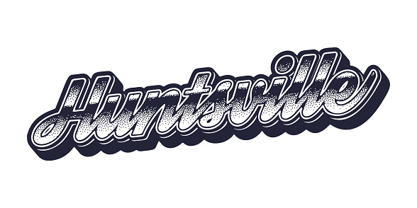 Huntsville city name in retro three-dimensional graphic style