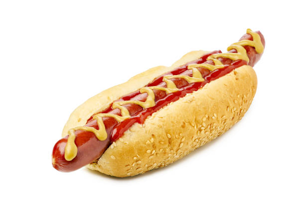istock Delicious hot dog with ketchup and mustard on white 1394500611