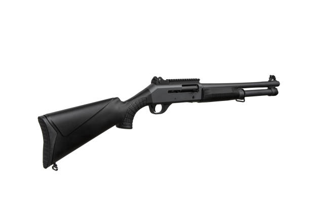 Modern semi-automatic shotgun. Weapons for sports and hunting. Black weapon isolate on white background.