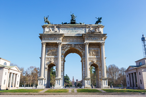 Milan Arco Della Pace Milano peace triumphal arch gate travel traveling town city in Italy