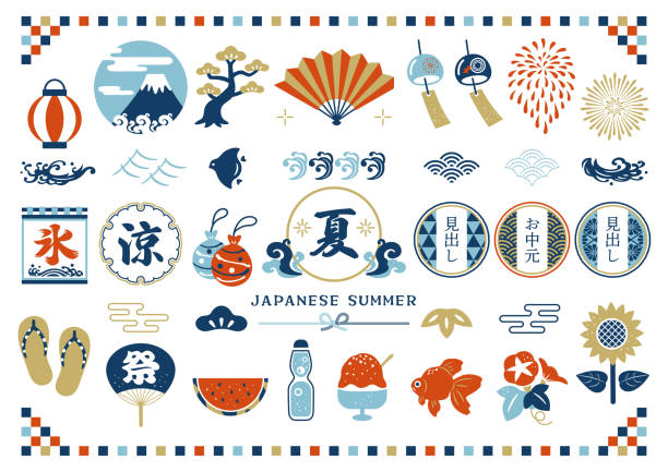日本の夏のアイコンイラスト。ストックイラスト。
日本, 日本文化, 夏, お祭り - 日本　祭り点のイラスト素材／クリップアート素材／マンガ素材／アイコン素材
