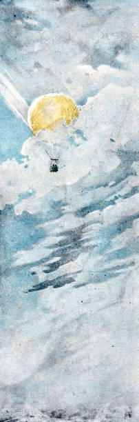 ilustrações de stock, clip art, desenhos animados e ícones de hot air ballloon flying far up in the clouds - air nature high up pattern