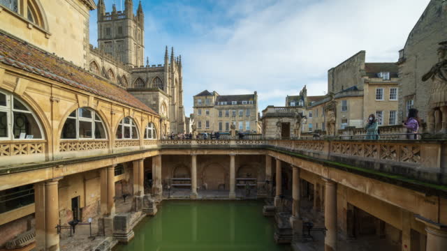 Bath City Skyline and crowds of tourists in Bath, Somerset, England - 4k time-lapse