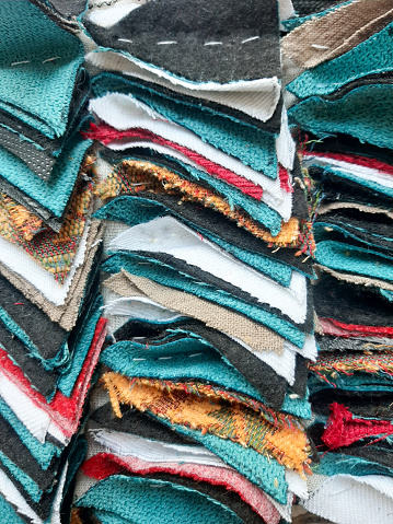 Tactile texture made with multicolored reused fabrics