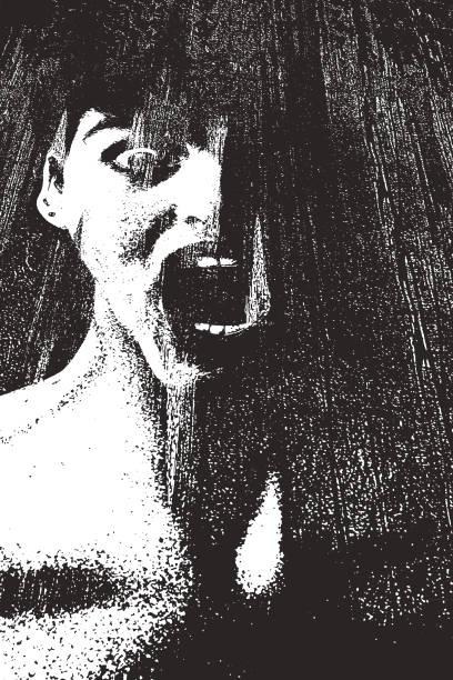 Scary woman monster screaming Stipple illustration of a Scary woman monster screaming pen and ink stock illustrations