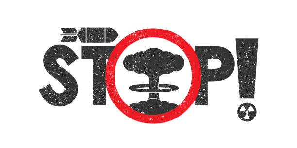 Stop nuclear war sign. Vector illustration. Stop nuclear war sign. Flat vector illustration. weapons of mass destruction stock illustrations