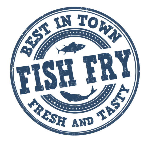 smażona ryba grunge gumowa pieczęć - prepared fish stock illustrations