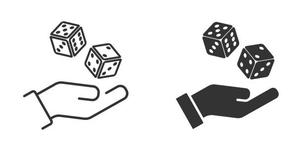 casino würfelt auf einer hand. vektorillustration. - dice rolling throwing businessman stock-grafiken, -clipart, -cartoons und -symbole