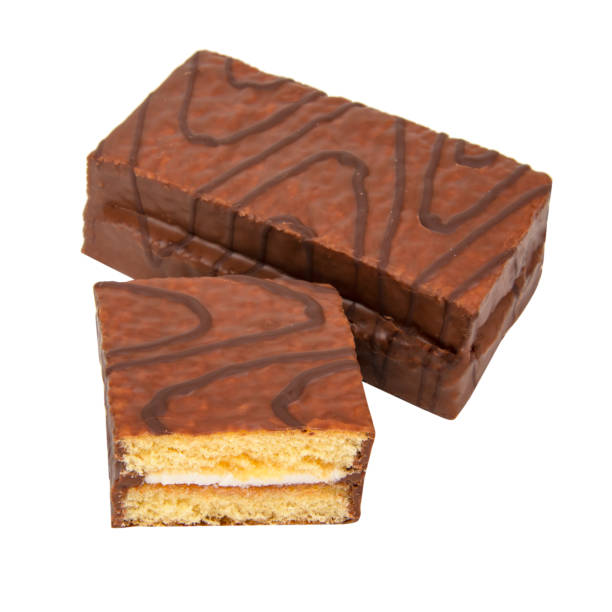 istock Biscuit cake with cream filling glazed chocolate isolated on the white 1394541616