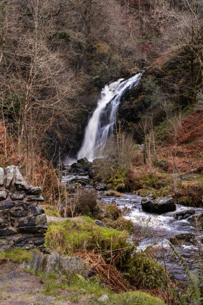 Grey Mare's Tail Waterfall and burn in winter, Galloway Forest Park, Scotland stock photo