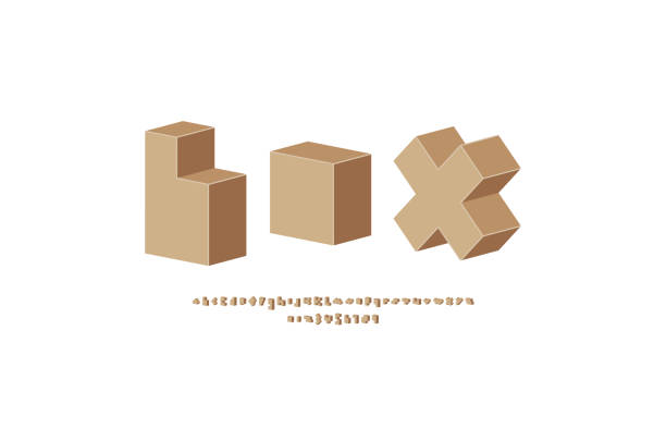 illustrazioni stock, clip art, cartoni animati e icone di tendenza di 3d pixel font, alfabeto realizzato in stile scatola di carta - letter j block toy alphabet