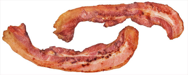 istock Fried Pork Bacon Rashers, Isolated on White Background. 1394545325