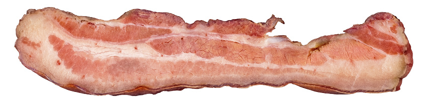 Texture background of thinly sliced bacon close-up