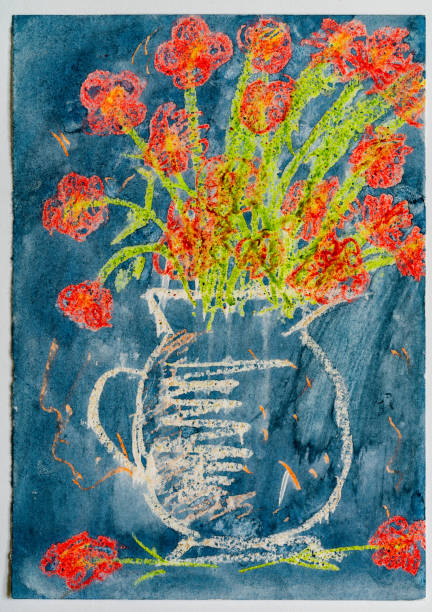 Colorful drawing - flowers in a vase in spring