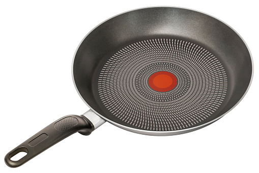 Studio Shot of Black Non-Stick Frying Pan, Isolated on White Background.