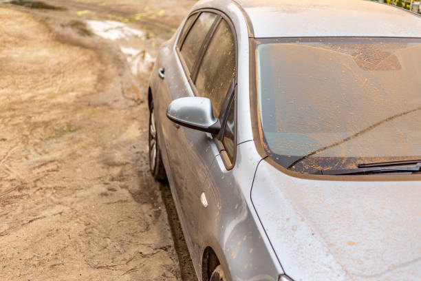 Mud rain on Madrid. Car body covered by dust from the Sahara desert. Climate change, extreme weather Madrid, Spain. March 15 2022. Mud rain on Madrid. Car body covered by dust from the Sahara desert. Climate change, extreme weather desert wash stock pictures, royalty-free photos & images