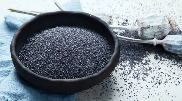 istock Composition with poppy seeds on gray background. 1394553448