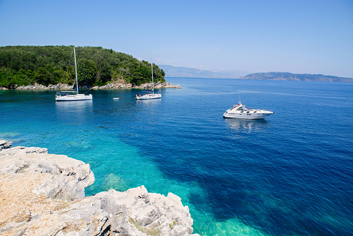 Bay with yachts, Corfu island, Greece