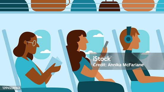 istock Three Multiracial Women Passengers Enjoy Airplane Flight While Reading and Using Smartphone 1394558163