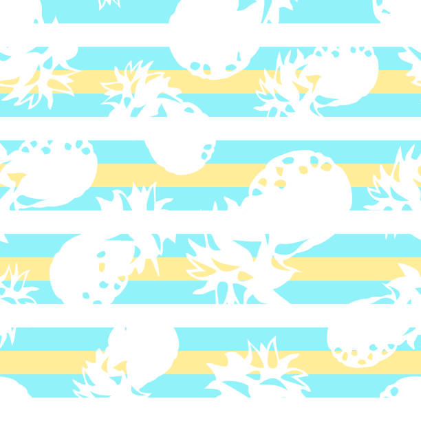 retro ruhiger sommerhintergrund. mehrfarbige ananas im flachen stil auf farblich gestreiftem hintergrund. grafische vektorillustration im eps-format für app-, website-, präsentations- und printdesign. - pineapple plantation stock-grafiken, -clipart, -cartoons und -symbole