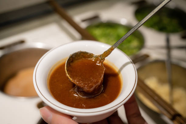 Customize Hotpot Colorful Sauce at the Stand in Restaurant